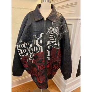 Vintage Autumn Hills Detroit Casino Leather Jacket Hip Hop 3XL Embroidered Black